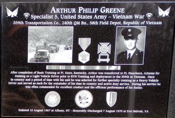 ARTHUR PHILIP GREENE WAR MEMORIAL PLAQUE