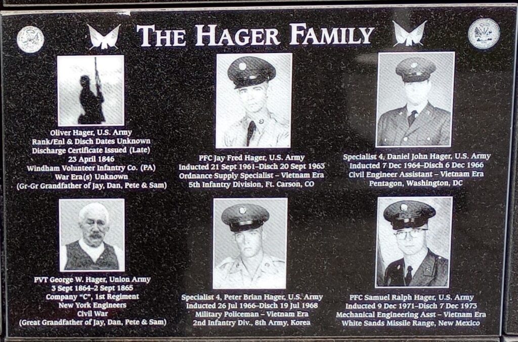 THE HAGER FAMILY WAR MEMORIAL PLAQUE