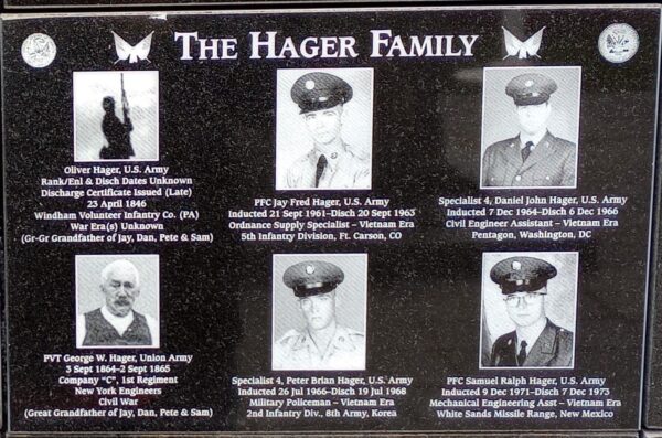 THE HAGER FAMILY WAR MEMORIAL PLAQUE