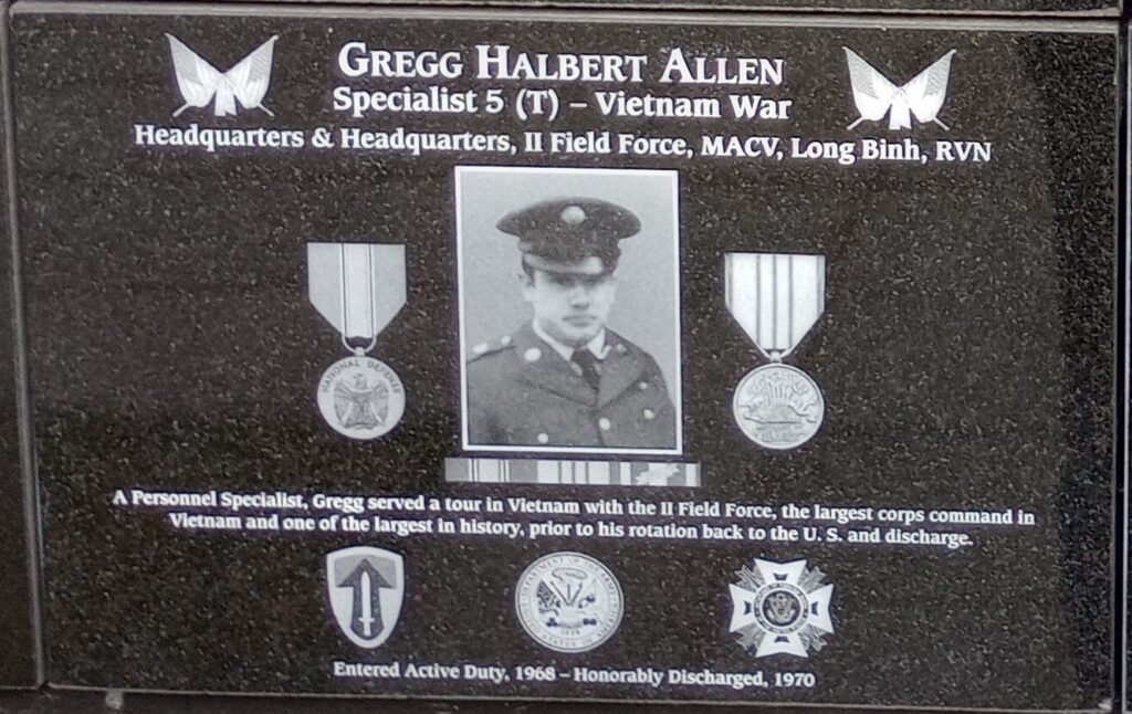 GREGG HALBERT ALLEN WAR MEMORIAL PLAQUE