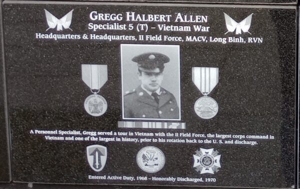 GREGG HALBERT ALLEN WAR MEMORIAL PLAQUE