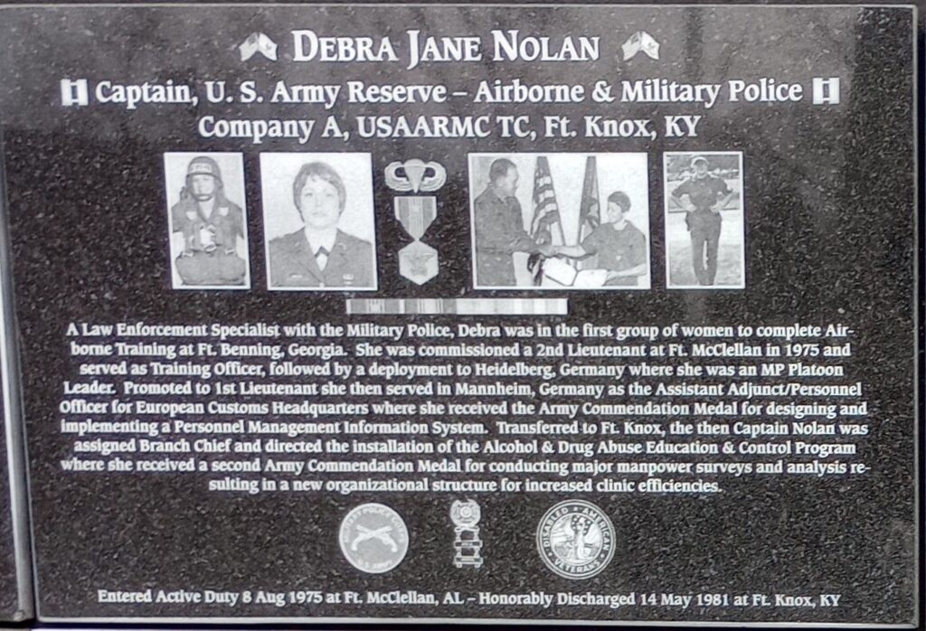 DEBRA JANE NOLAN WAR MEMORIAL; PLAQUE