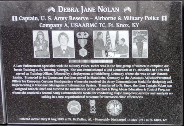 DEBRA JANE NOLAN WAR MEMORIAL; PLAQUE