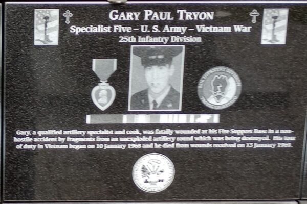 GARY PAUL TRYON WAR MEMORIAL PLAQUE