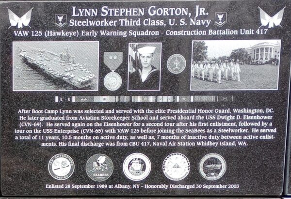 LYNN STEPHEN GORTON, JR. WAR MEMORIAL PLAQUE