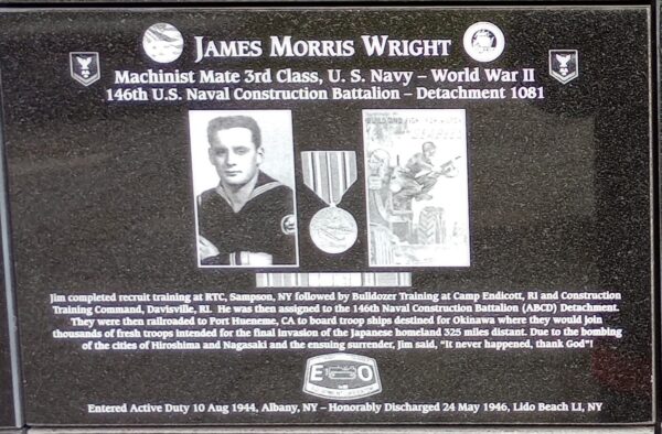 JAMES MORRIS WRIGHT WAR MEMORIAL PLAQUE