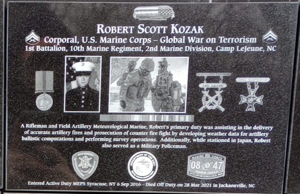 ROBERT SCOTT KOZAK WAR MEMORIAL PLAQUE