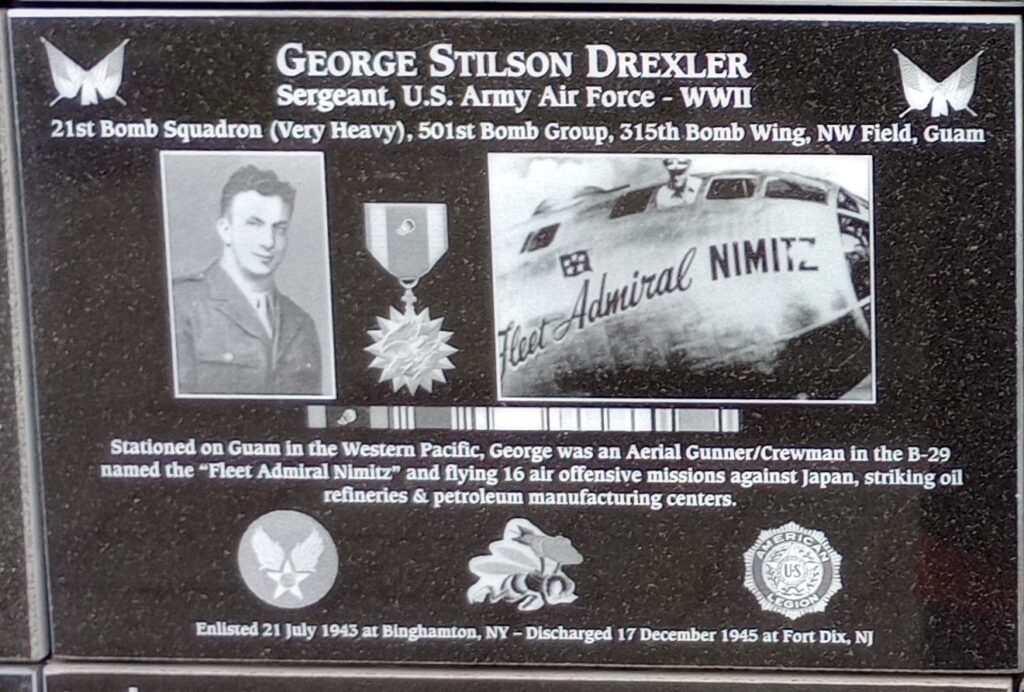 GEORGE STILSON DREXLER WAR MEMORIAL PLAQUE