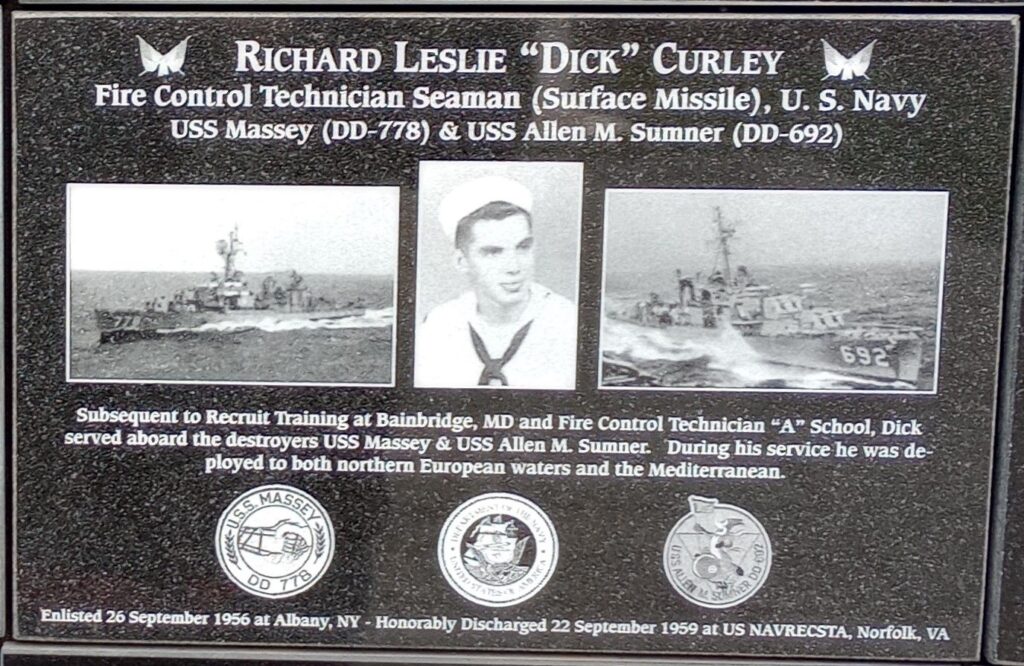RICHARD LESLIE “DICK” CURLEY WAR MEMORIAL PLAQUE