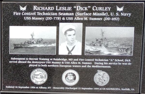 RICHARD LESLIE “DICK” CURLEY WAR MEMORIAL PLAQUE