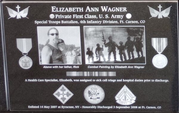 ELIZABETH ANN WAGNER WAR MEMORIAL PLAQUE