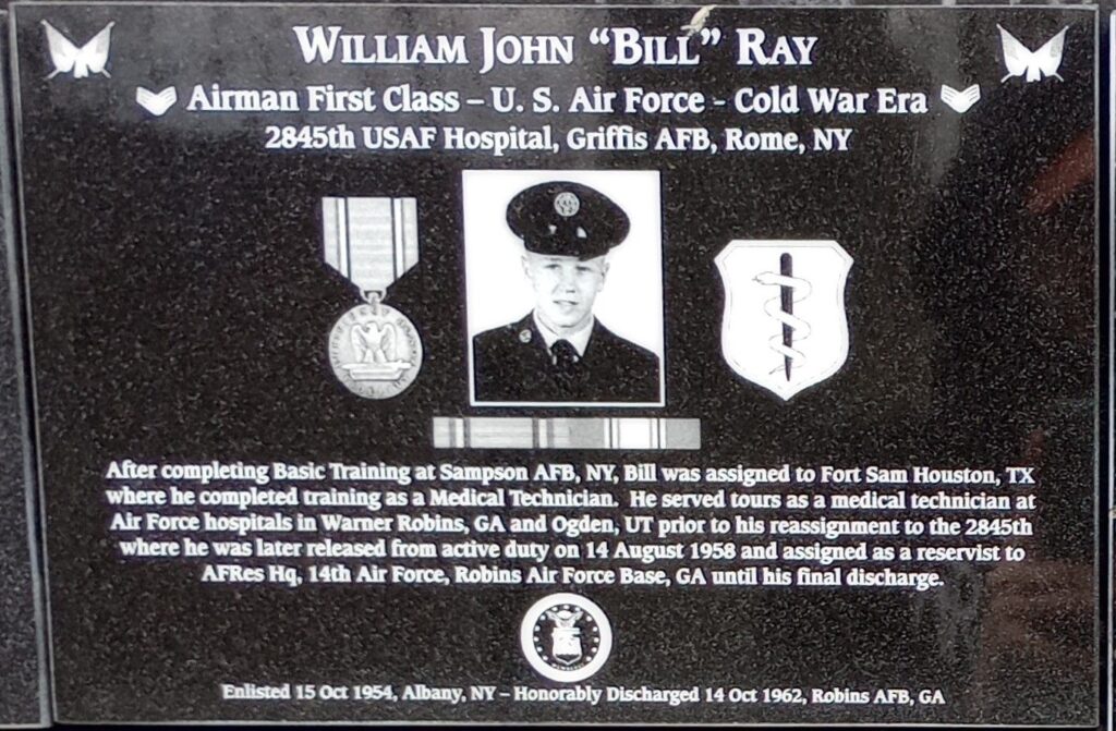 WILLIAM JOHN “BILL” RAY WAR MEMORIAL PLAQUE