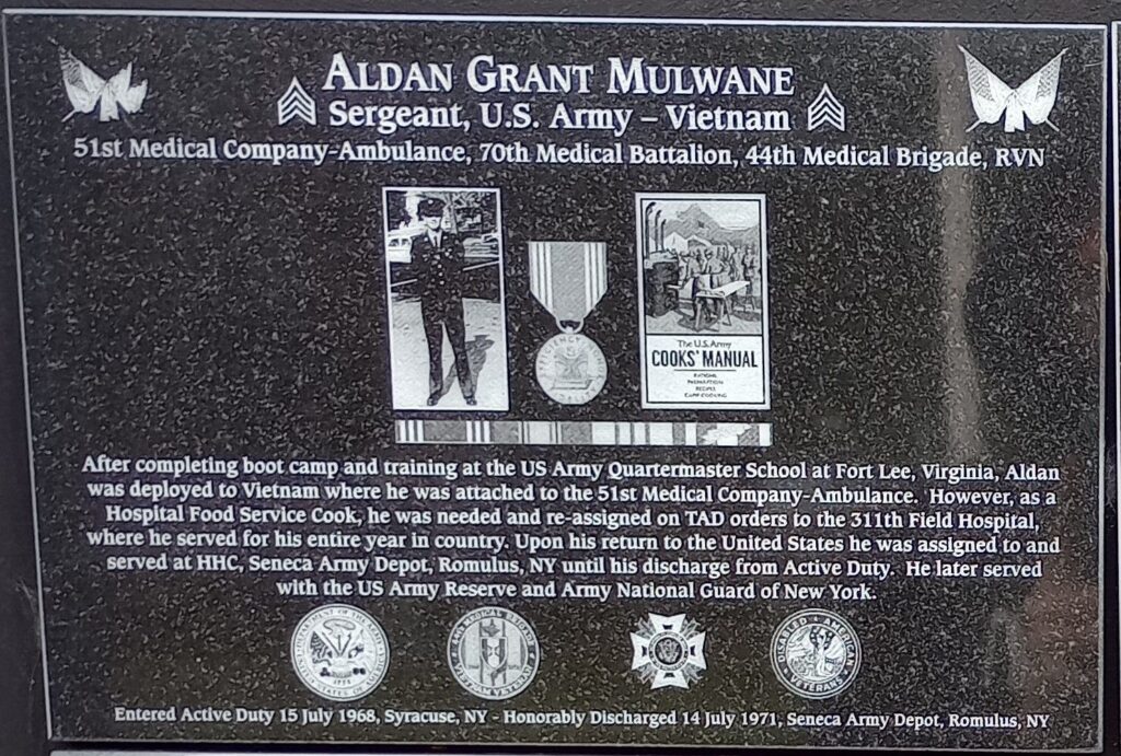 ALDEN GRANT MULWANE WAR MEMORIAL PLAQUE