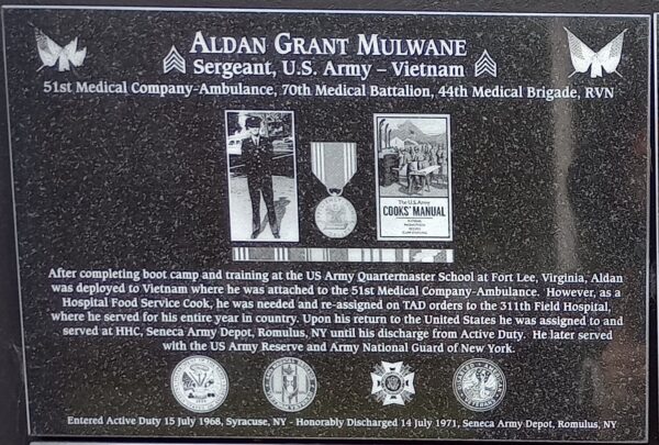ALDEN GRANT MULWANE WAR MEMORIAL PLAQUE