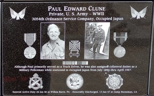 PAUL EDWARD CLUNE WAR MEMORIAL PLAQUE