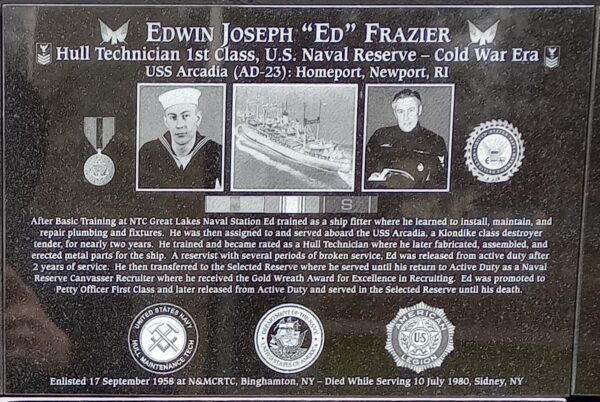 EDWIN JOSEPH “ED” FRAZIER WAR MEMORIAL PLAQUE
