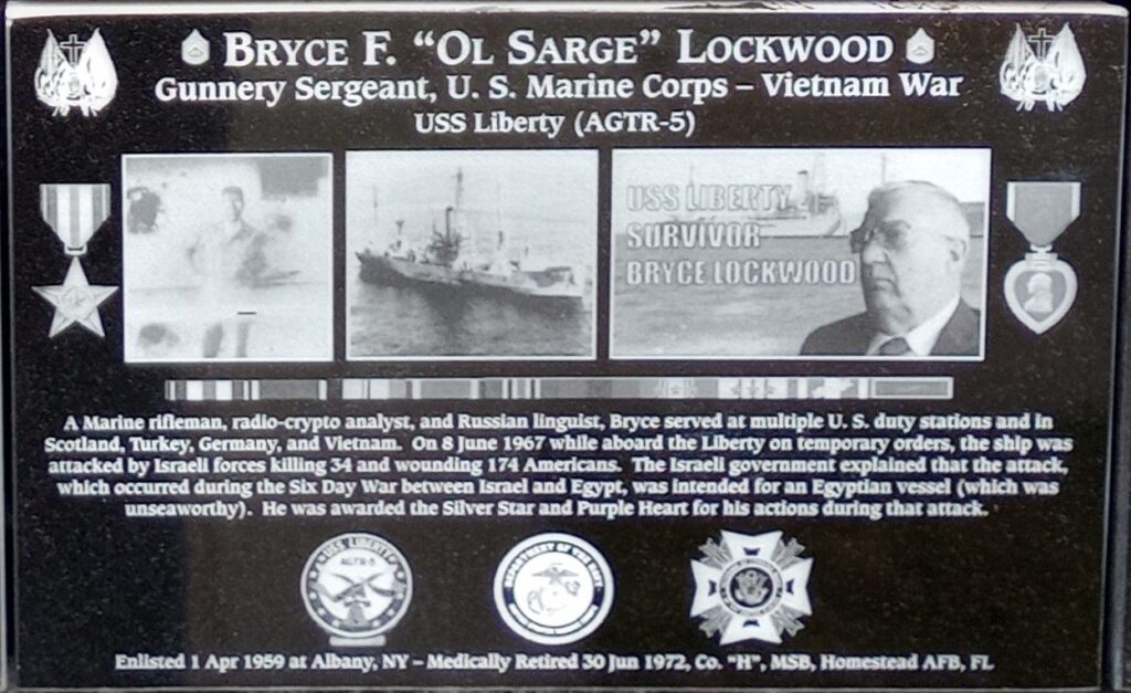 BRYCE F. “OLD SARGE” LOCKWOOD WAR MEMORIAL PLAQUE