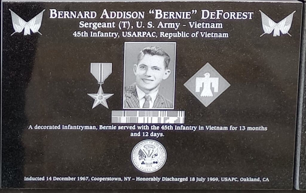 BERNARD ADDISON “BERNIE” DEFOREST WAR MEMORIAL PLAQUE