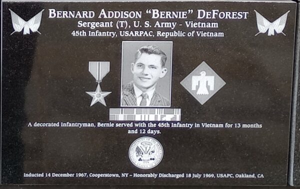 BERNARD ADDISON “BERNIE” DEFOREST WAR MEMORIAL PLAQUE