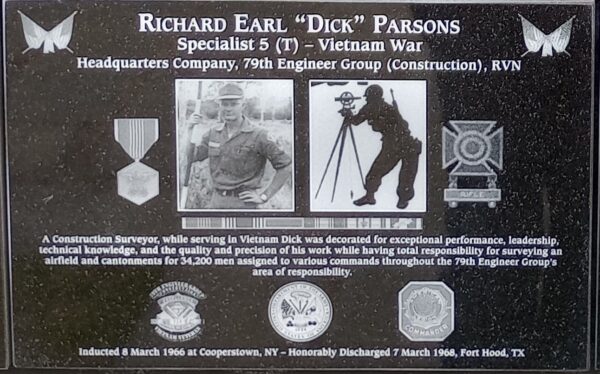 RICHARD EARL “DICK” PARSONS WAR MEMORIAL PLAQUE