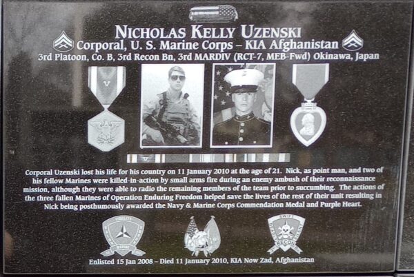 NICHOLAS KELLY UZENSKI WAR MEMORIAL PLAQUE