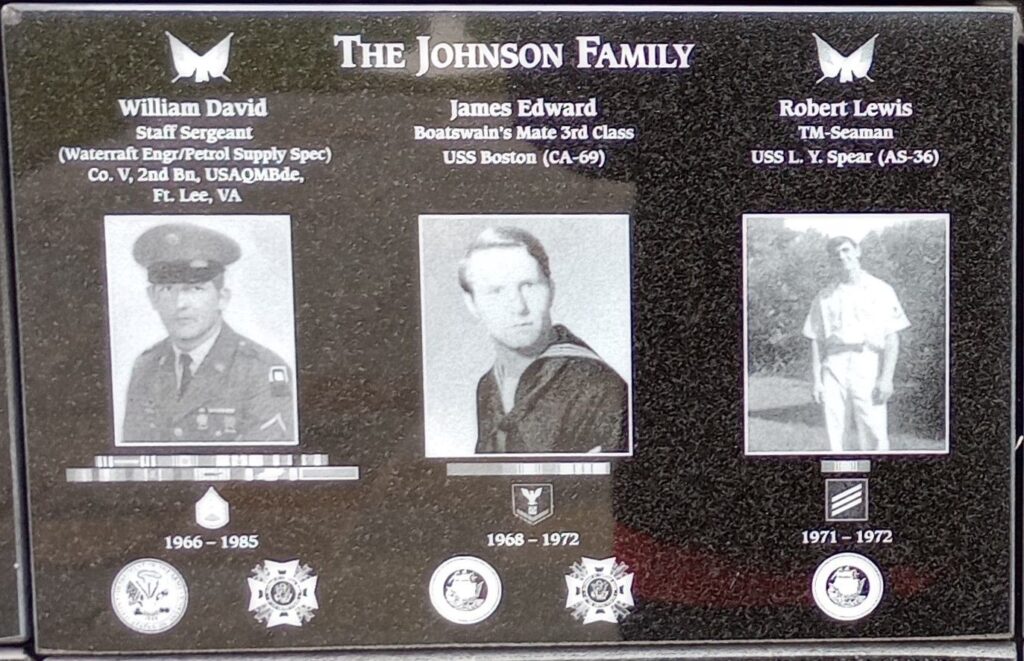 THE JOHNSON FAMILY WAR MEMORIAL PLAQUE