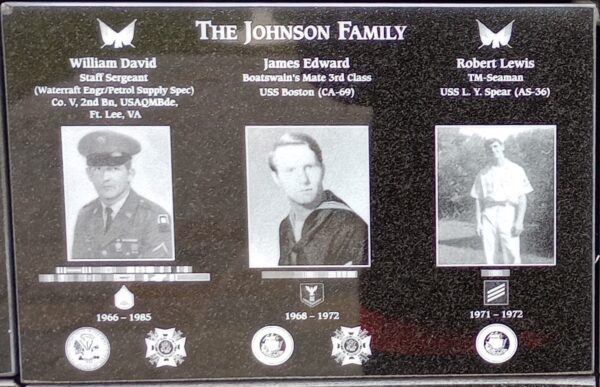 THE JOHNSON FAMILY WAR MEMORIAL PLAQUE