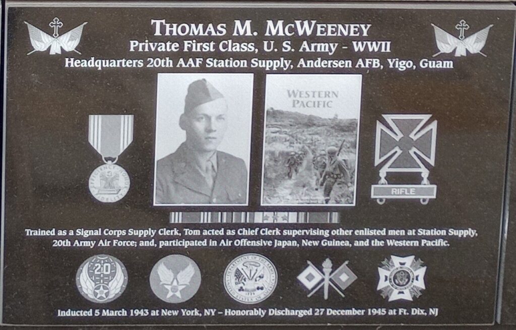 THOMAS M. MCWEENEY WAR MEMORIAL PLAQUE