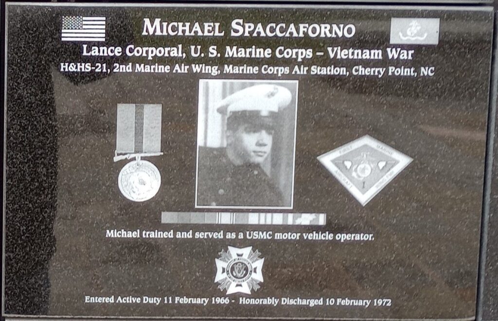 MICHAEL SPACCAFORNO WAR MEMORIAL PLAQUE