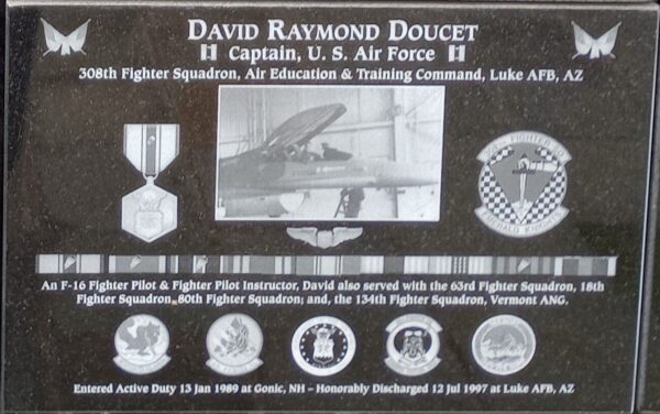 DAVID RAYMOND DOUCET WAR MEMORIAL PLAQUE