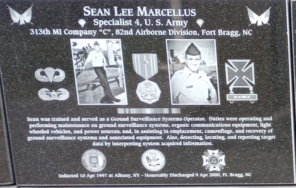 SEAN LEE MARCELLUS WAR MEMORIAL PLAQUE