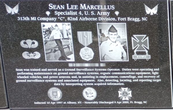 SEAN LEE MARCELLUS WAR MEMORIAL PLAQUE