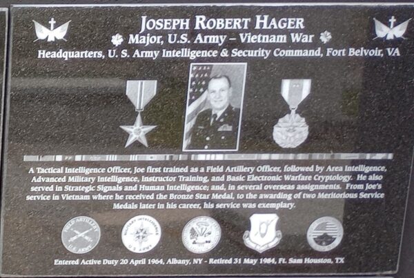 JOSEPH ROBERT HAGER WAR MEMORIAL PLAQUE