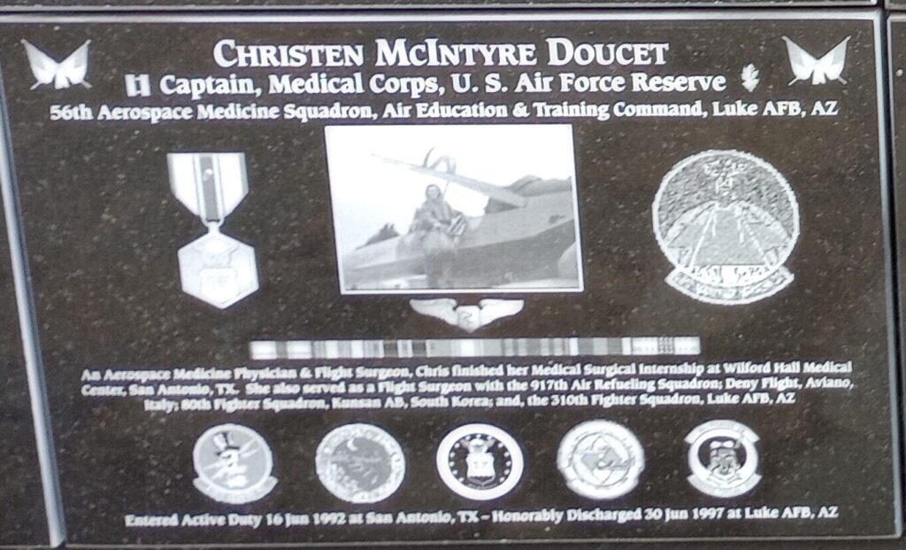 CHRISTEN MCINTYRE DOUCET WAR MEMORIAL PLAQUE