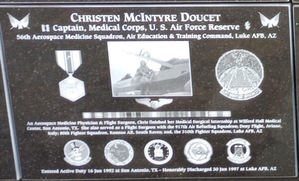 CHRISTEN MCINTYRE DOUCET WAR MEMORIAL PLAQUE