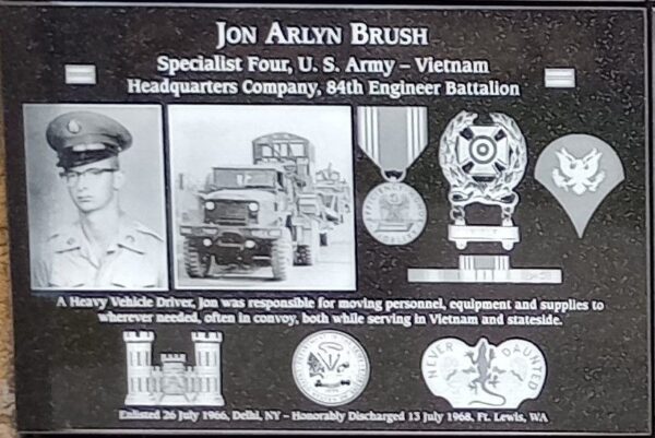 JON ARLYN BRUSH WAR MEMORIAL PLAQUE
