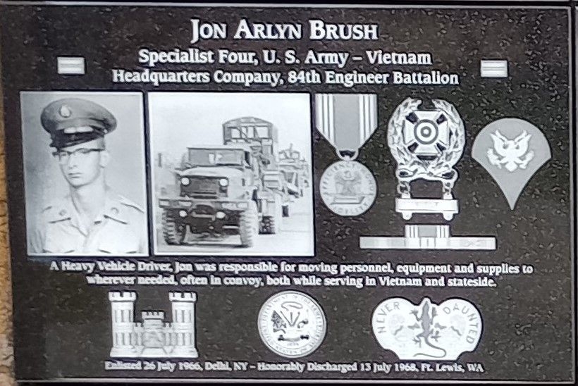 JON ARLYN BRUSH WAR MEMORIAL PLAQUE