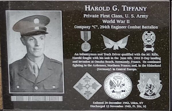 HAROLD G. TIFFANY WAR MEMORIAL PLAQUE
