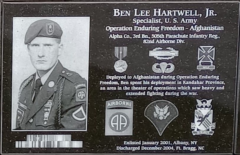 BEN LEE HARTWELL, JR. WAR MEMORIAL PLAQUE
