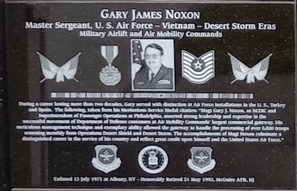 GARY JAMES NOXON WAR MEMORIAL PLAQUE