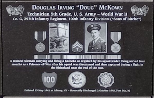 DOUGLAS IRVING “DOUG” MCKOWN WAR MEMORIAL PLAQUE