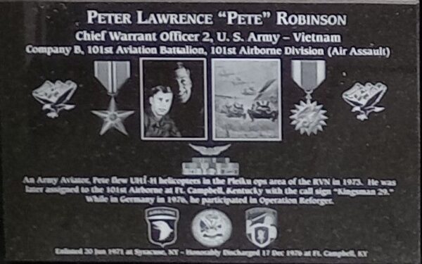 PETER LAWRENCE “PETE” ROBINSON WAR MEMORIAL PLAQUE