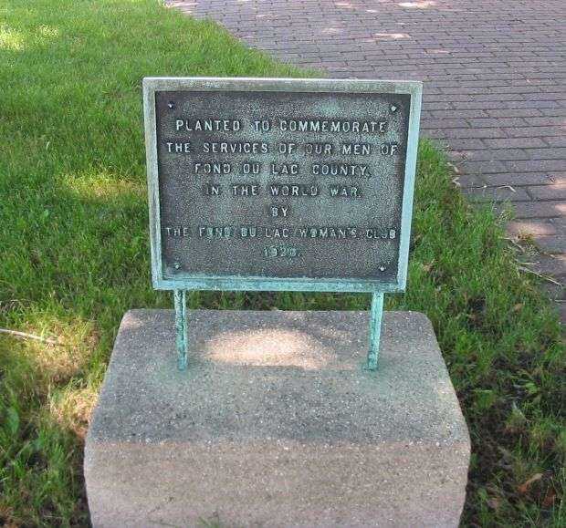 FOND DU LAC COUNTY WORLD WAR I MEMORIAL TREE PLAQUE