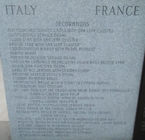 GENERAL JAMES M. GAVIN WAR MEMORIAL LEFT STONE