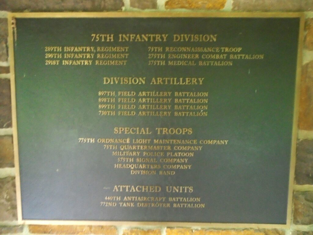 75TH INFANTRY DIVISION WAR MEMORIAL PAVILION PLAQUE C