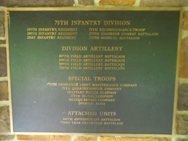 75TH INFANTRY DIVISION WAR MEMORIAL PAVILION PLAQUE C