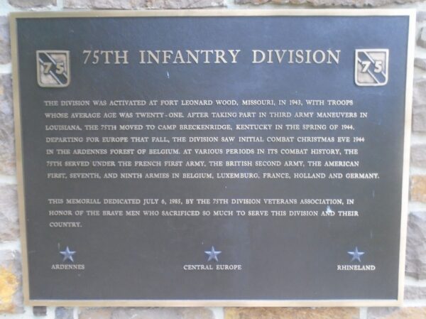 75TH INFANTRY DIVISION WAR MEMORIAL PAVILION PLAQUE B