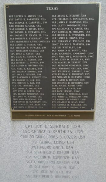 TEXAS MEDAL OF HONOR RECIPIENTS WAR MEMORIAL PLAQUE