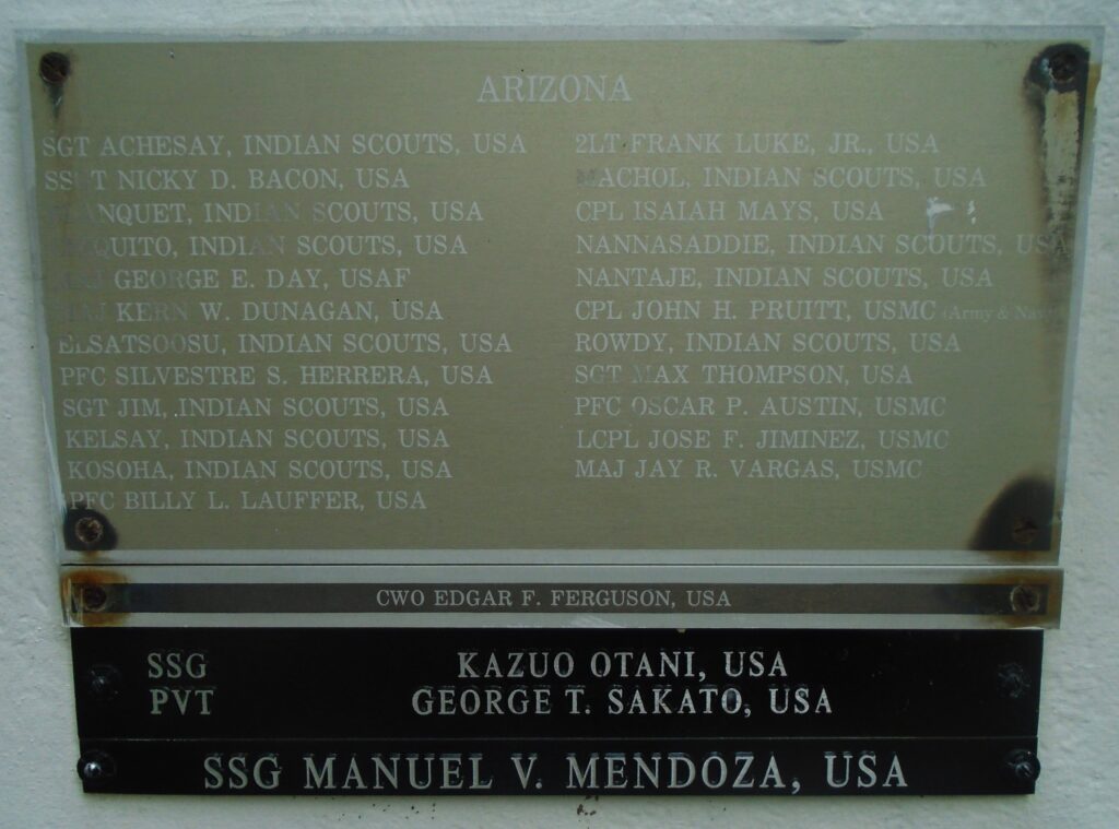 ARIZONA MEDAL OF HONOR RECIPIENTS WAR MEMORIAL PLAQUE B