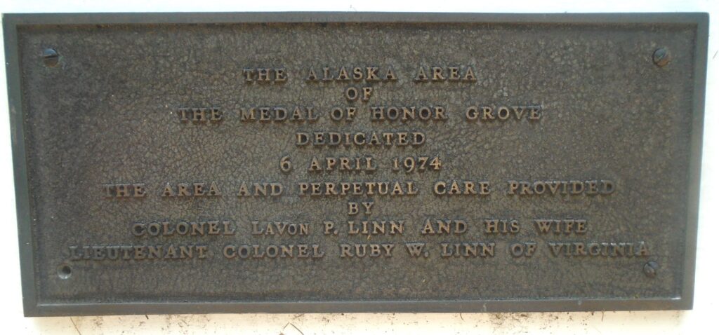 ALASKA MEDAL OF HONOR WAR MEMORIAL GROVE PLAQUE